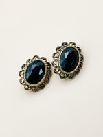 Black “Jewel” Clip-Ons w/ Ornate Gold-Tone Detail