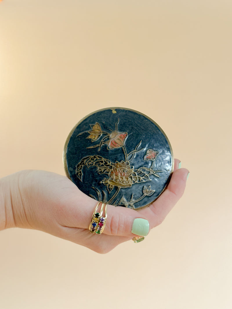 Small Brass Trinket Box w/ Enamel Design Lid