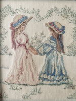 Framed Sisters Holding Hands Cross Stitch