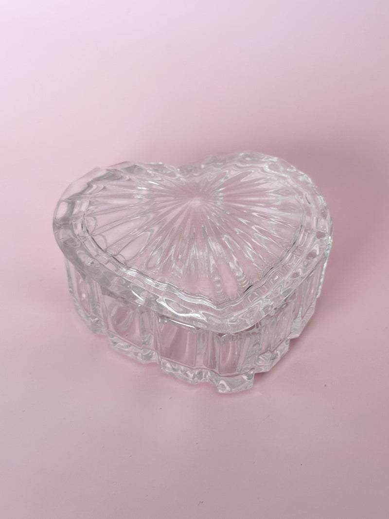 Vintage Heart Shaped Glass Trinket Box