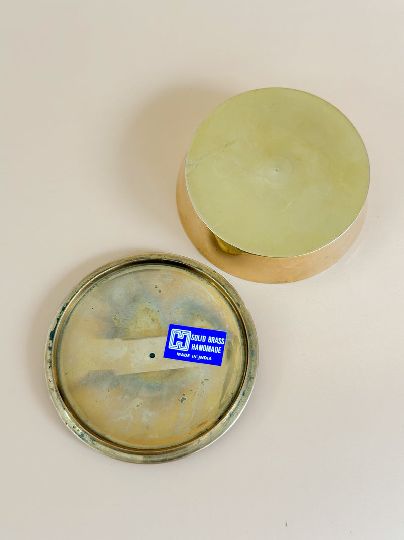 Small Brass Trinket Box w/ Enamel Design Lid