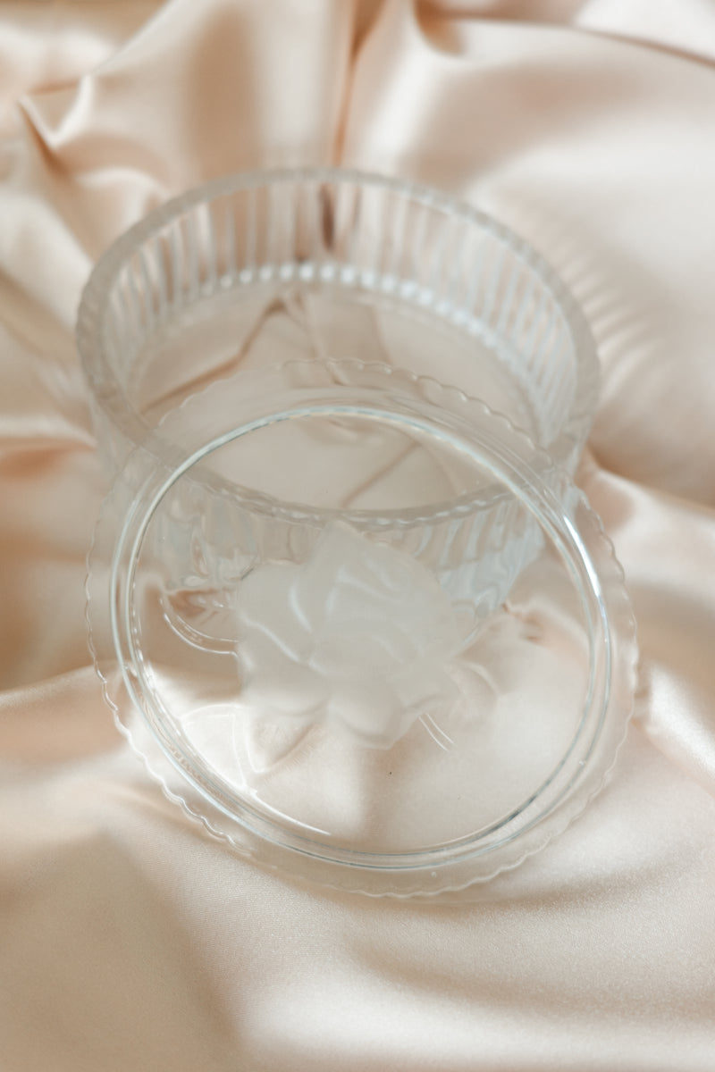 Clear Crystal Trinket Box w/ Frosted Rose Cover