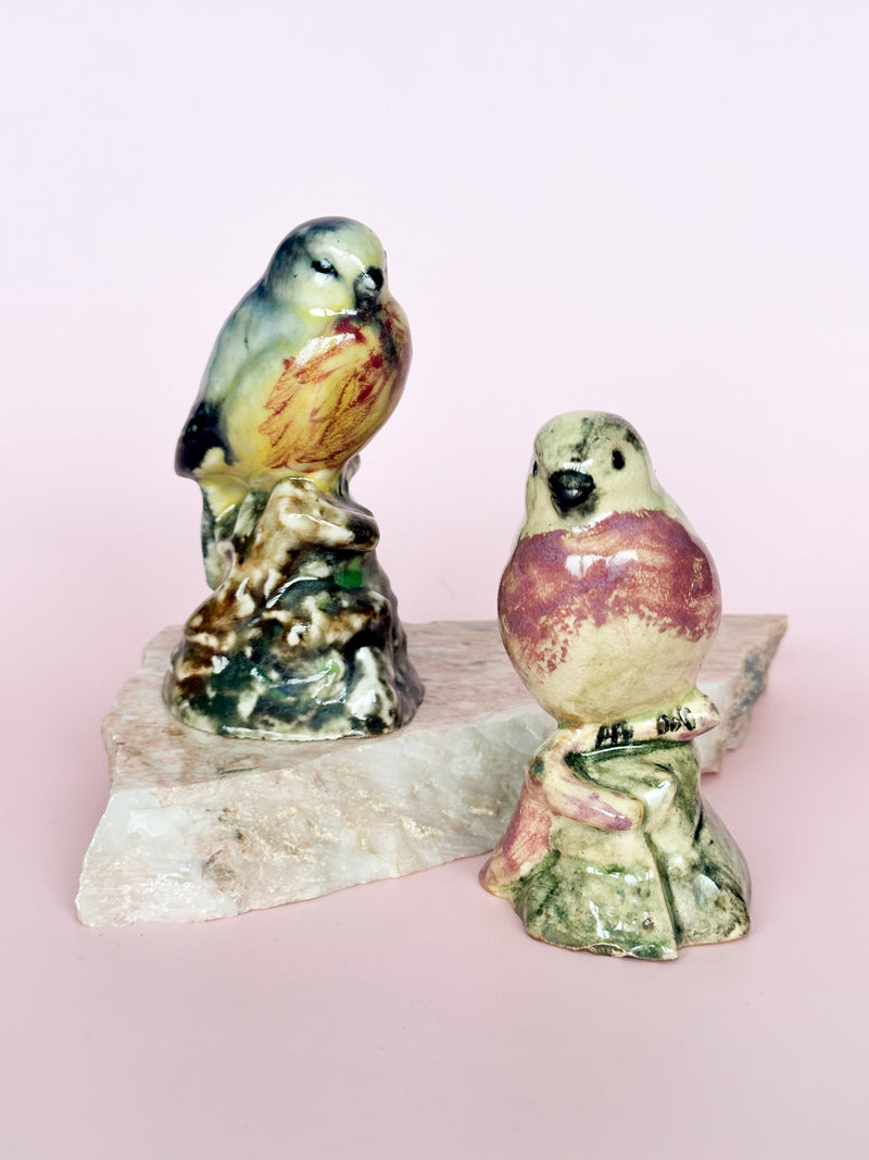 Small Ceramic Birds on Stump