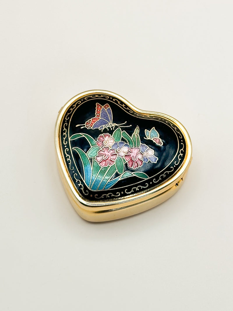 Black Cloisonné Heart Shaped Pill/Trinket Box