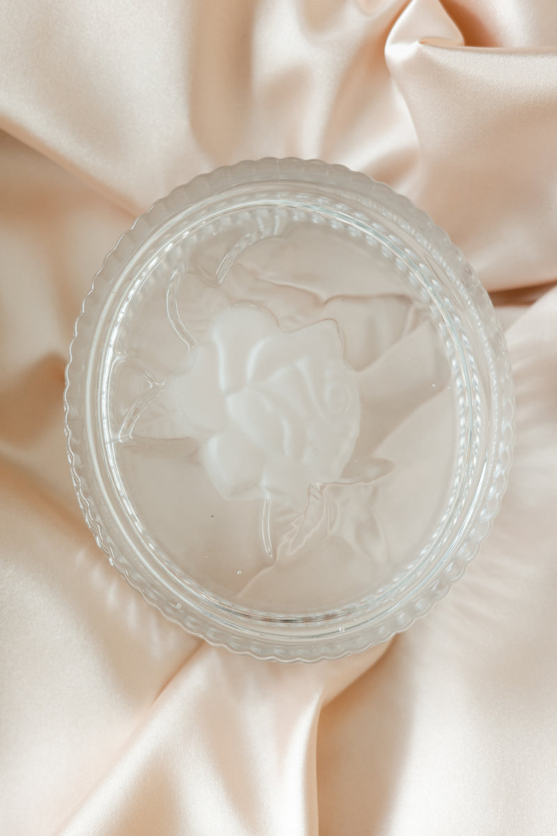 Clear Crystal Trinket Box w/ Frosted Rose Cover