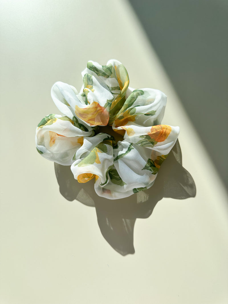 Pretty Yellow Rose Floral Scrunchy