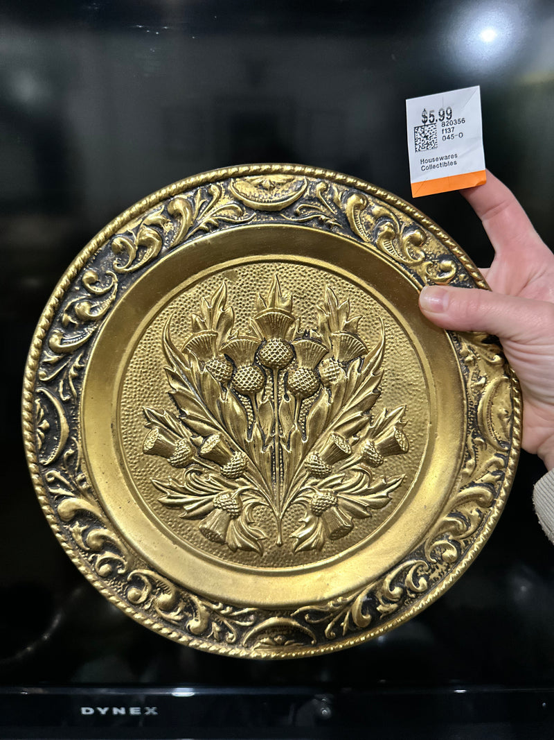 Brass Embossed Floral Design Wall Plate