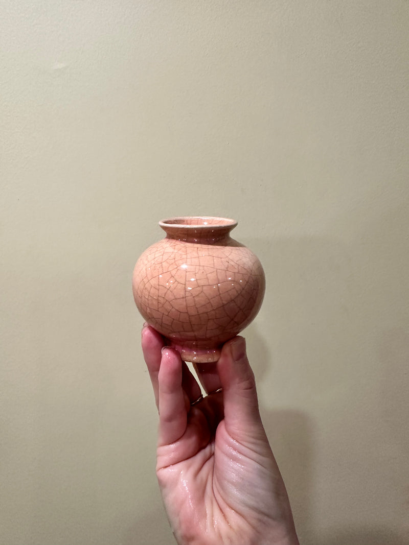 Small Hand-Painted Peach Crackle Vase (2/2)