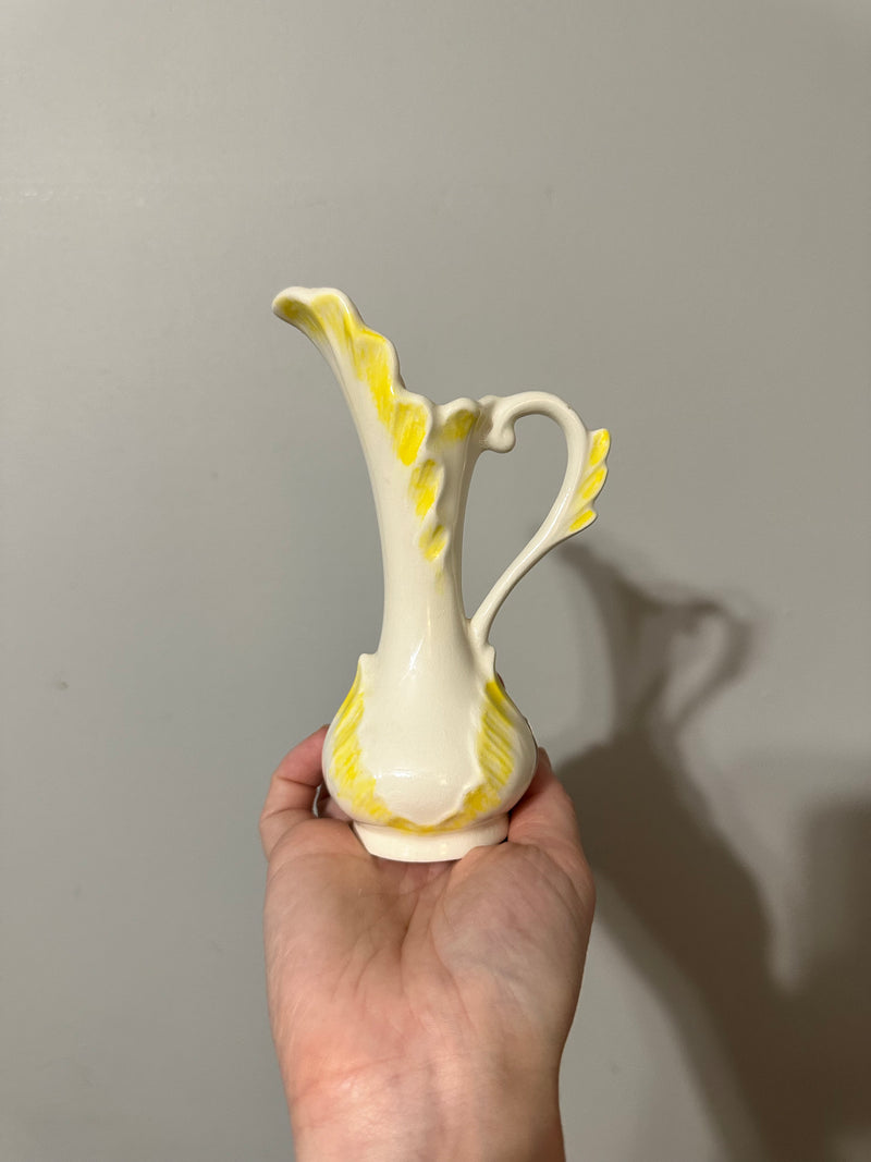 Small White & Yellow Vinaigrette Pitcher - Vintage 1982