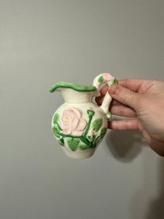 Sweet Green & Pink Small Pitcher/Vase - Hand-painted