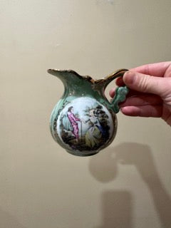 Green Iridescent Victorian Motif Creamer