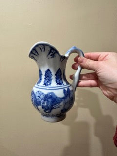 Beautiful Blue & White Pitcher Vase w/ Decorative Handle