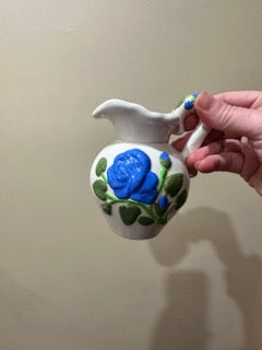 Small Blue & Green Rose Pitcher/Vase - Hand-painted