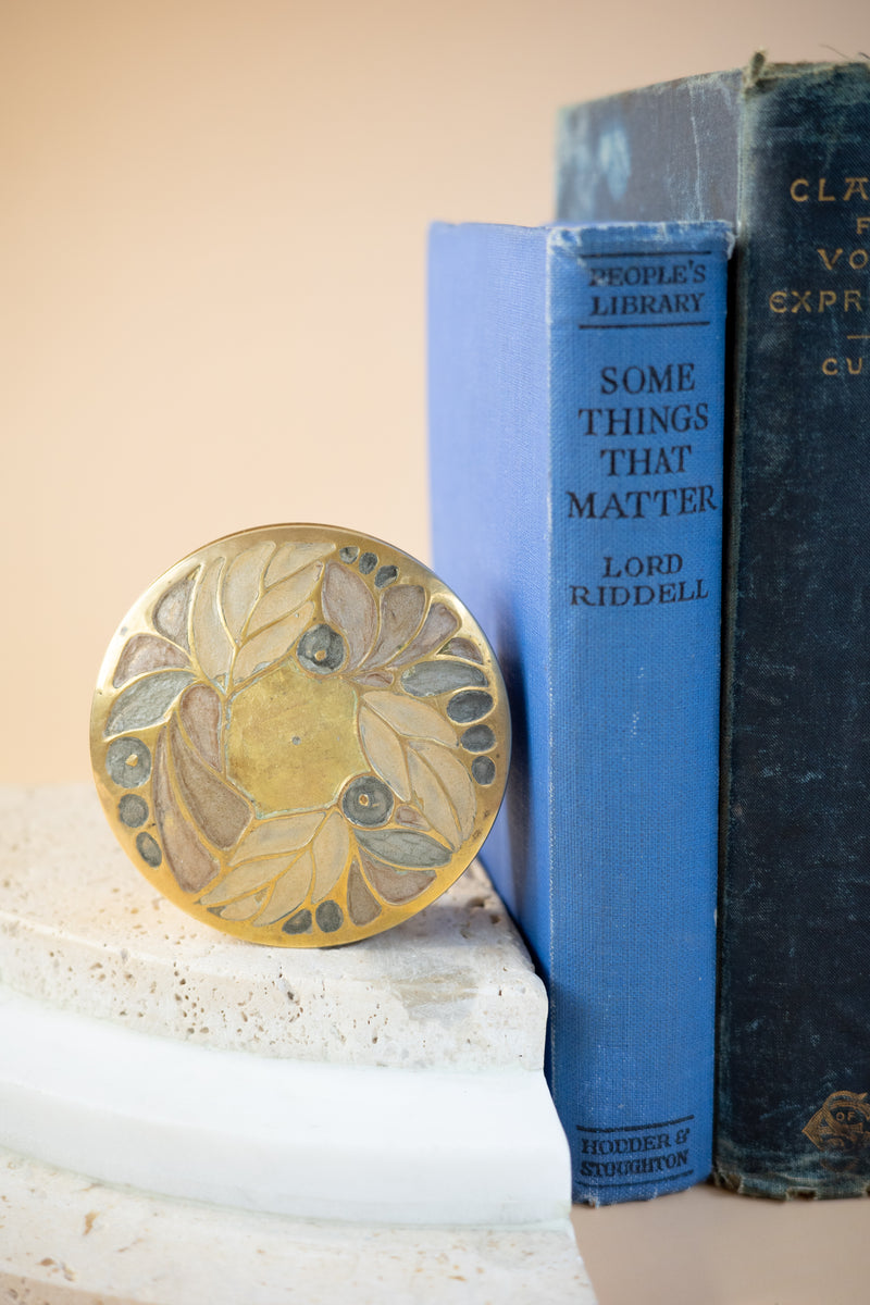 Small Brass Trinket Box w/ Enamel Design Lid