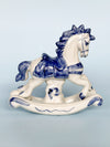 Vintage White & Blue Porcelain Rocking Horse