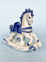 Vintage White & Blue Porcelain Rocking Horse