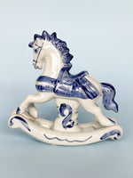 Vintage White & Blue Porcelain Rocking Horse