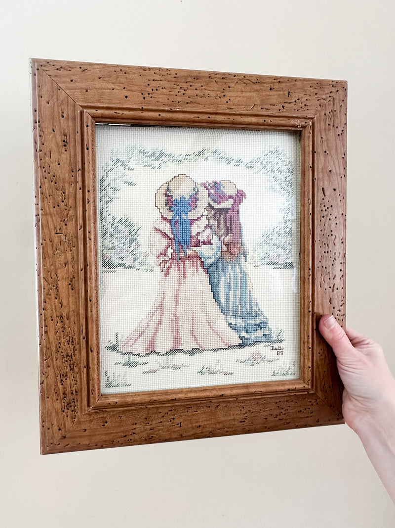 Framed Sisters Hugging Hands Cross Stitch