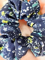 Navy Blue Abstract Floral Scrunchy