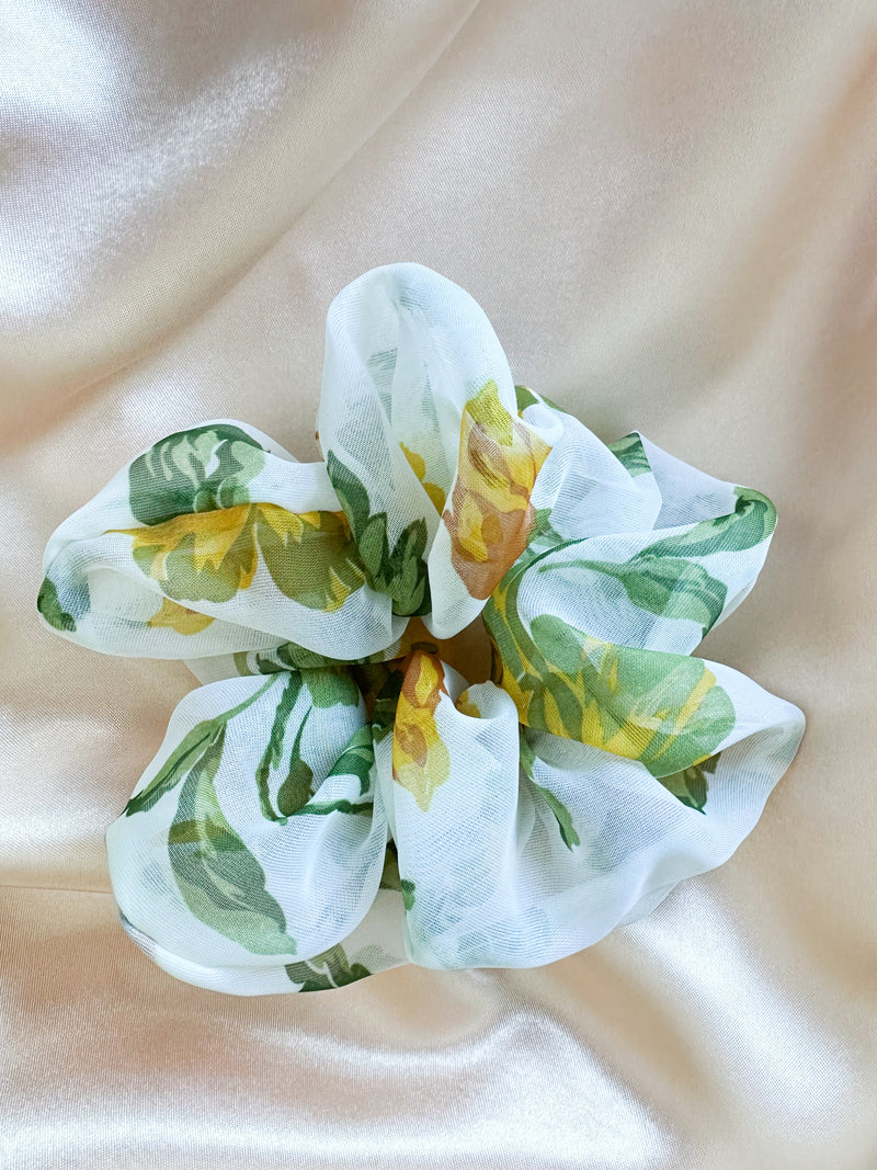 Pretty Yellow Rose Floral Scrunchy