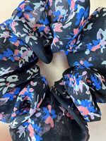 Black Abstract Colourful Floral Scrunchy