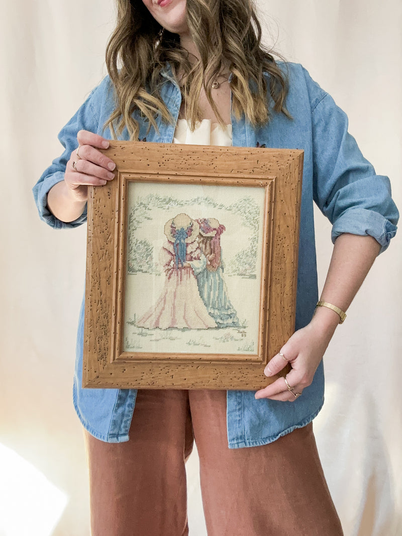 Framed Sisters Hugging Hands Cross Stitch