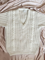 Cozy Oatmeal V-Neck Vintage Cable Knit Sweater