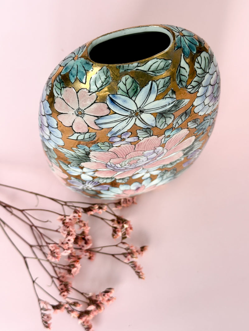 STUNNING Golden Peony Floral Vase - Vintage Toyo Pottery