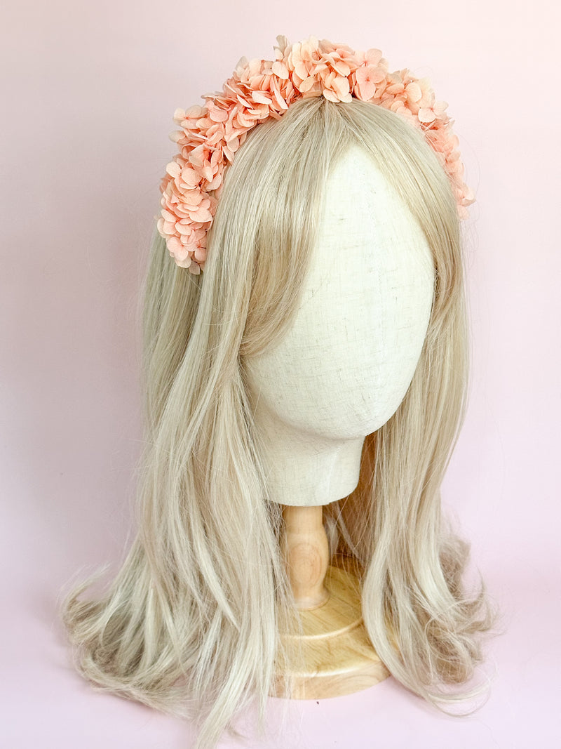 Peachy Pink Hydrangea Headband